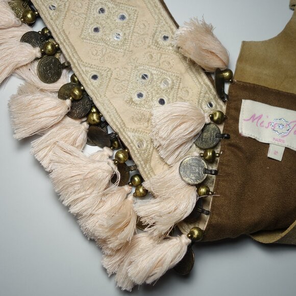 Miss June Paris Embroidered Bohemian Fringe Belt w/ Coin & Leather Accents, Sz 2 main image 14
